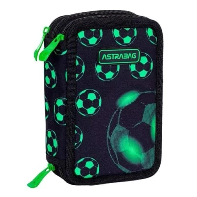 Afbeelding van ASTRA BAG NEO Football etui met 3 vakken, gevuld, drievoudig etui, schooletui, verdiepingen voor jongens, XXL, pennenetui accessoires, motief game, meerkleurig, sportief