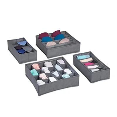 Afbeelding van Relaxdays lade organizer kledingkast 4 delig bakjes sokken stof donkergrijs