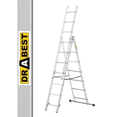 Afbeelding van DRABEST Home Aluminium ladder 3x7 treden Max. 3,25 m lang werkhoogte 4,23 tot 150 kg 3 delig Multifunctionele, staande en uittrekbare vouwladder antislip Verstelbaar