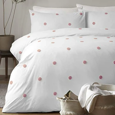 Afbeelding van Appletree Sets Polka Tweepersoons (200 x 200 cm) Beddengoed met 2 kussenslopen Spots Dekbedovertrek Super zacht 100% katoen, wit roze stippen