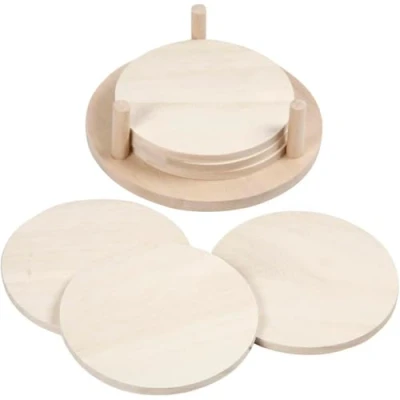 Afbeelding van Creotime Houten Versierbare Schijven Met Houder 6 Stuks