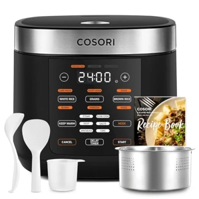 Afbeelding van COSORI Rijstkoker, multikoker met 17 programma&#039;s, Rice Cooker 1,8 l voor 1 10 personen, fuzzy logica, stoompan roestvrij stalen inzetstuk, receptenboek, slowcooker, premium binnenpan,