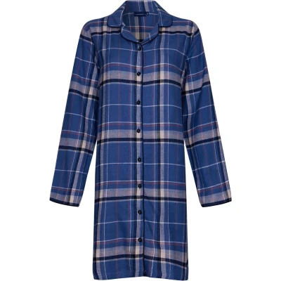 Afbeelding van Blauw flanellen doorknoopnachthemd Maat 38