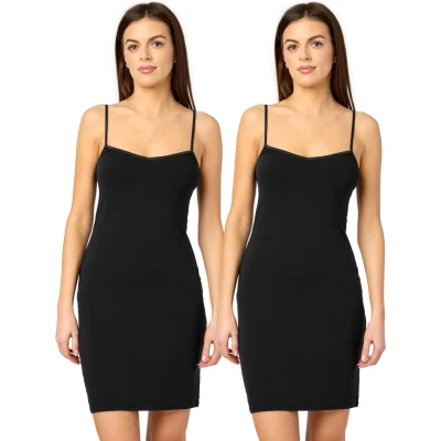 Afbeelding van Merry Style MS MS10 203 UW 2P Dames Onderjurk 2 Pack Nachthemd kort V neck verstelbare Spaghetti bandjes Viscose Zwart/Zwart (2Pack) XS