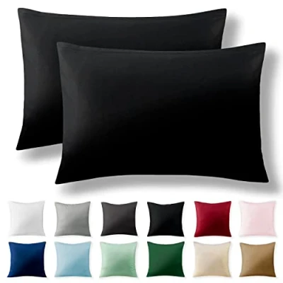 Afbeelding van Alreya Renforcé set van 2 kussenslopen 40 x 60 cm 100% katoen met YKK ritssluiting, superzachte kussensloop, kussenhoes, Oeko Tex® standaard gecertificeerd, Zwart, alleen kussensloop