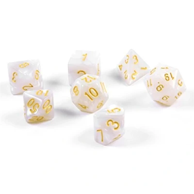 Afbeelding van 7 polyhedral dobbel stenen voor rol en tafelspellen in Wit met zakje