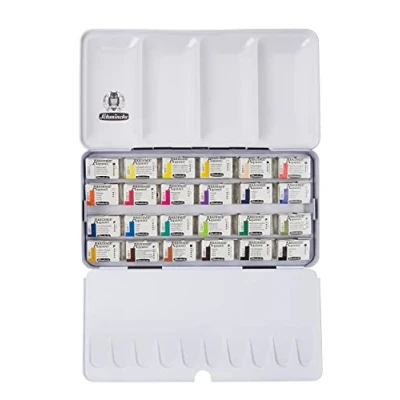 Afbeelding van Schmincke AKADEMIE Aquarelverfdoos, volledig assortiment 24 x 1/1 cel, 75 425 097, metalen doos, zeer lichtechte tinten, fijne kunstschilders aquarelverf