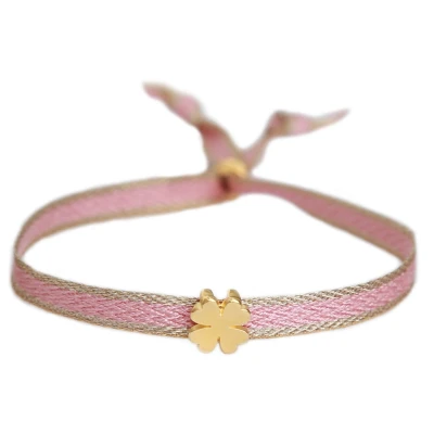 Afbeelding van Geweven armband klaver rosé