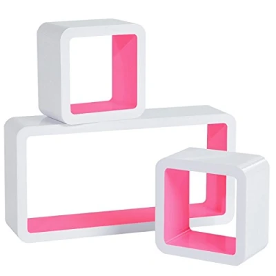 Afbeelding van WOLTU RG9229rs Wandrek CD plank Set van 3,Zwevende planken in MDF voor Decoratie,Wit+Roze