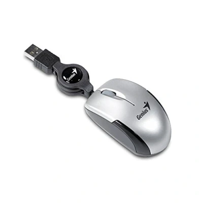 Afbeelding van Genius Micro Traveller Laptop Optische Muis met Scroll Wiel USB 1200 DPI 3 Knoppen Rolbare Kabel 74 mm Zilver