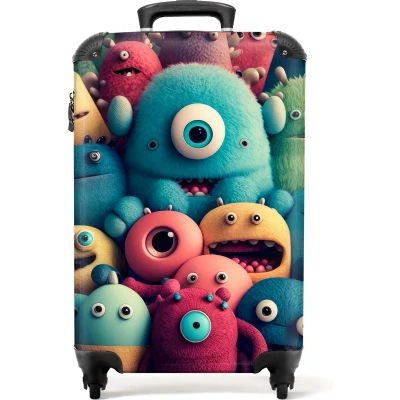 Afbeelding van NoBoringSuitcases.com® Kinderkoffer Monster Regenboog Design Kind Jongens Reiskoffer kinderen Handbagagekoffer Past binnen 55x40x20 cm en 55x35x25 Koffer meisjes Trolley op wieltjes