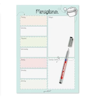 Afbeelding van dv525 Menuplanner in DIN A4, whiteboard, voedselplanner voor de hele week, afwasbaar, turquoise, met zelfklevende achterkant
