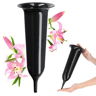 Afbeelding van KADAX Grafvaas, vaas van kunststof, bloemenvaas, kunststof voor bloemen, weerbestendige begraafplaats vaas, vorstbestendige steekvaas graf, grafdecoratie (13,5 cm, grondpen,