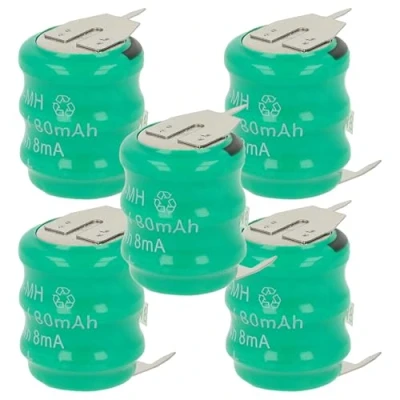 Afbeelding van vhbw 5 x NiMH reserve knoopcelaccu type V80H 3 pins, 80 mAh, 3,6 V, compatibel met modelbouwaccu&#039;s, solarlampen en nog veel meer.