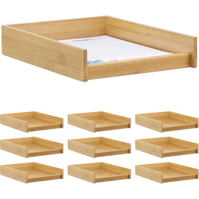 Afbeelding van Relaxdays 10x brievenbak hout papierbak vlak bamboe look documentenbak A4 bureau