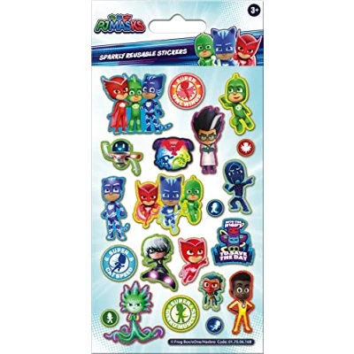 Afbeelding van Paper Projects 01.70.06.168 PJ Masks Heroes Sparkly Stickers Officieel gelicentieerd product Herbruikbaar op niet poreuze oppervlakken, wit, 19,5 cm x 9,5