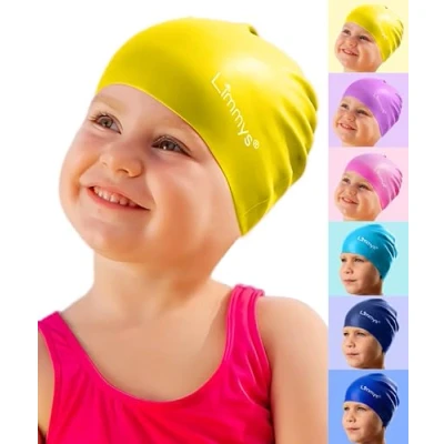 Afbeelding van Limmys Kids Badmuts 100% Silicone Cap Zwemmuts voor Jongens en Meisjes Premium Kwaliteit, Rekbare Comfortabele Kinderen Verkrijgbaar in Allerlei Mooie Kleuren (Geel)
