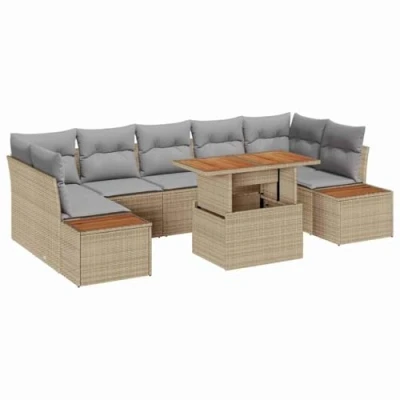 Afbeelding van vidaXL 8 delige tuinsofa set met kussens in beige, poly rattan