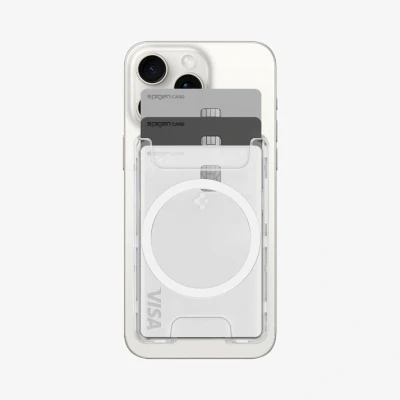 Afbeelding van Spigen Ultra Hybrid MagFit + Magnetische Kaarthouder 3 Kaarten Compatibel met iPhone 16/15/14/13/12 modellen Magsafe Wallet Portemonnee Kristalhelder