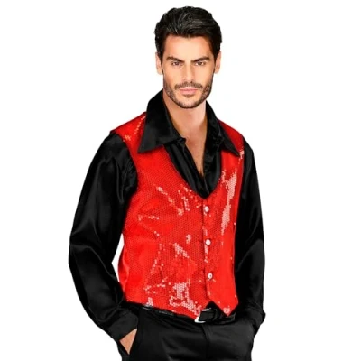 Afbeelding van Widmann Glitter &amp; Glamour Kostuum Showmaster Pailletten Vest Rood Man Large Carnavalskleding Verkleedkleding