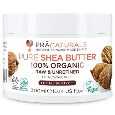 Afbeelding van PraNaturals 100% biologische sheaboter 300 ml, pure rauwe, ongeraffineerde Afrikaanse volledig natuurlijke, gladde lippenbalsem body butter vochtinbrengende crèmelotion voor alle huidtypes