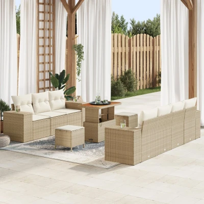Afbeelding van vidaXL 10 delige Tuin Sofaset met Kussens Beige Poly Rattan Acacia