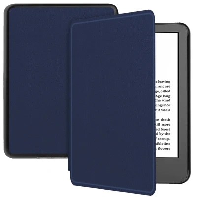 Afbeelding van Amazon Kindle (2022) 11th gen Hoes: iMoshion Slim Hard Case Bookcase Donkerblauw Kunstleder E Reader Hoezen