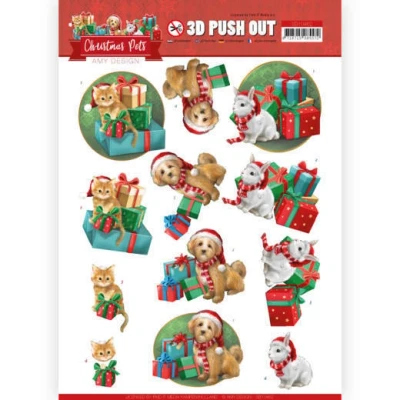 Afbeelding van Presents 3D Push Out Sheet Christmas Pets by Amy Design