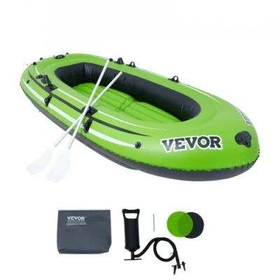 Afbeelding van VEVOR Opblaasbare visboot voor 4 personen, robuuste pvc kajak, met 116 cm aluminium roeren, zeer efficiënte pomp, draagvermogen 499 kg, volwassenen en kinderen