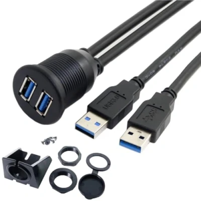 Afbeelding van CY 2m Dual USB 3.0 AUX Inbouw Auto Mount Uitbreidingskabel voor Dashboard Panel