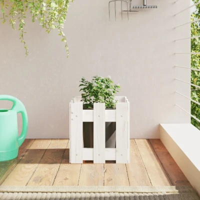 Afbeelding van Plantenbak met hekontwerp 30x30x30 cm massief grenenhout wit