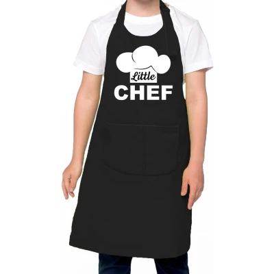 Afbeelding van Little chef Keukenschort kinderen/ kinder schort zwart voor jongens en meisjes Feestschorten