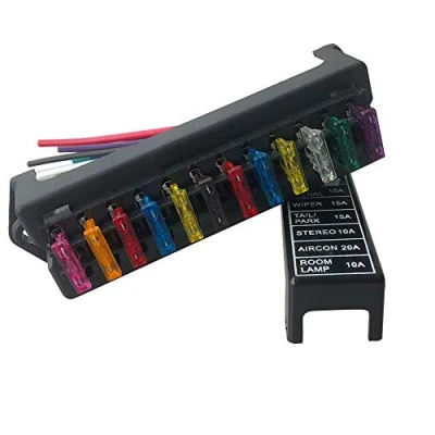 Afbeelding van QitinDasen Premium 12 Weg Zekeringdoos met Draad, 2 Ingang Uitgang Auto Zekeringkast, Standaard Blade Zekeringhouder, Circuit Zekeringblok, 10Pcs Gratis Meszekering (12V/24V/32V/48V)