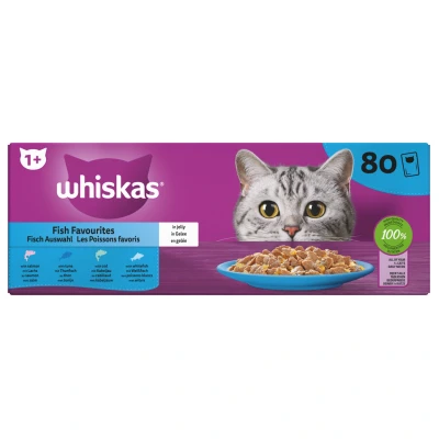 Afbeelding van Whiskas Adult 1+ Kattenvoer Nat Maaltijdzakjes Multipack Vis Selectie in Gelei 80x85 gr