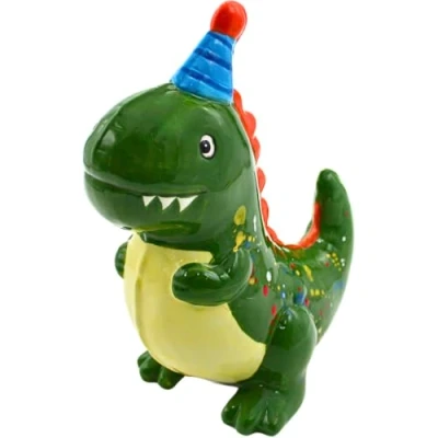 Afbeelding van Dinosaurus spaarpot, spaarpot als dinosaurus, verjaardagsdino in groen, afmetingen L/B/H: ca. 18 x 10 22 cm