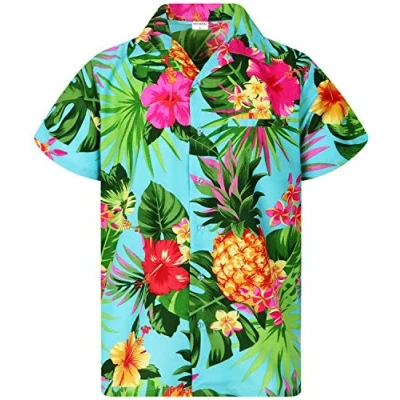 Afbeelding van Funky Hawaiiaans Overhemd, Hawaii Korte Mouw, Pineapple, Turkoois, L