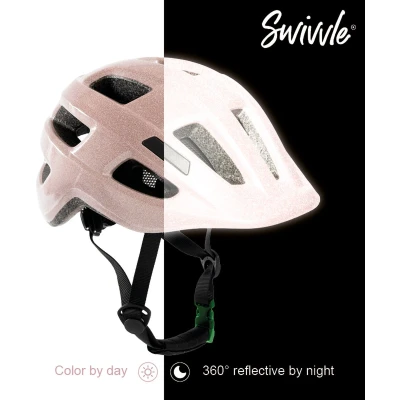 Afbeelding van Swivvle® reflecterende fietshelm kinderen Veilige kinderhelm zichtbaar in het donker 360 reflector helm Rosy Pink maat S (51 54 cm) model Spica