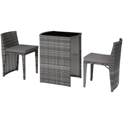 Afbeelding van tectake® wicker bistroset, ruimtebesparend in elkaar te schuiven, tuinmeubelset met 2 stoelen en tafel, tuinmeubilair, zitgroep voor tuin, wintertuin, balkon, terras grijs poly rattan