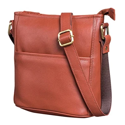 Afbeelding van LEABAGS lederen handtas voor dames, premium echt schoudertas, damestas, draagtas werk, universiteit, school, vrije tijd, Nappa Roodbruin, Medium, Boheems, Gedeconstrueerd, Minimaal, Retro, Utility, Wests, Eigentijds
