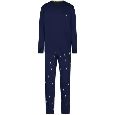 Afbeelding van Katoenen heren pyjama pinguïns Blauw Maat S
