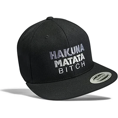 Afbeelding van Baddery Flexfit snapback pet voor heren: Hakuna Matata Bitch uniseks honkbalpet, zwart., zwart, Eén maat