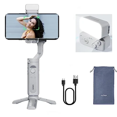 Afbeelding van Hohem iSteady XE KIT 3 assige smartphone gimbal stabilisator met licht voor iPhone Android Phone vlog YouTube Live Video Record Handheld gevouwen Gimbla Stabilizer, Grijs Combo