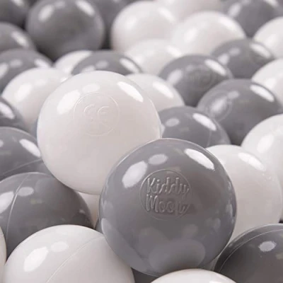 Afbeelding van KiddyMoon 700 ∅ 7cm kinderballen speelballen voor ballenbad baby plastic ballen made in eu, wit/grijs