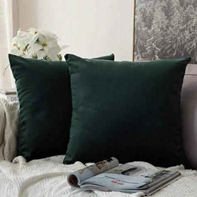 Afbeelding van MIULEE Fluweelzachte, decoratieve kussenhoes van microvezel, effen, voor bank of slaapkamer, met onzichtbare rits, vierkant, gevoerd, 40 x cm, 2 stuks, donkergroen (Dark Green)