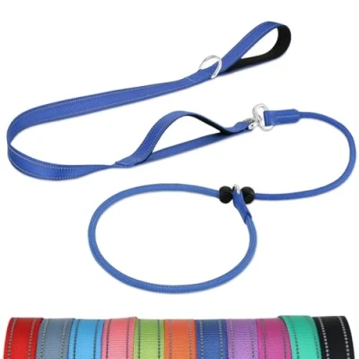Afbeelding van Joytale Klittenvrije glijlijn voor honden, 6 ft sleeplijn met gewatteerde dubbele handgreep, reflecterende nylon trainingslijn kleine tot middelgrote honden 15 40 lbs, marineblauw
