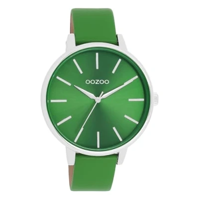 Afbeelding van OOZOO Timepieces Zilverkleurige horloge met groene leren band C11297