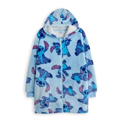 Afbeelding van Disney Lilo &amp; Stitch draagbare deken voor meisjes Fleecehoodie met karakter kinderen, aquarel paars en blauw geborduurd Zwaargewicht comfortabele trui capuchon