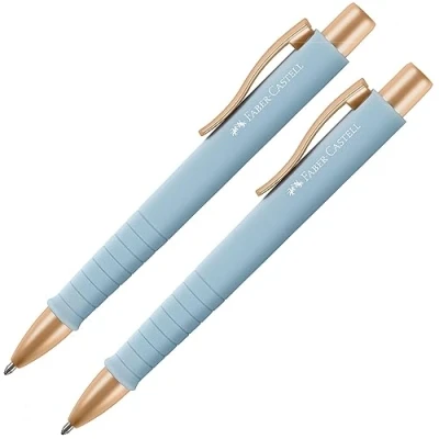 Afbeelding van Faber Castell 205093 Balpen Poly Ball hemelsblauw, 2 stuks, met verwisselbare XB vulling, waterbestendig