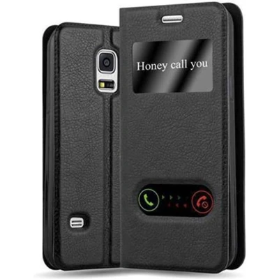 Afbeelding van Cadorabo Hoesje geschikt voor Samsung Galaxy S5 / NEO in KOMEET ZWART Beschermhoes met magnetische sluiting, standfunctie en 2 kijkvensters Book Case Cover Etui