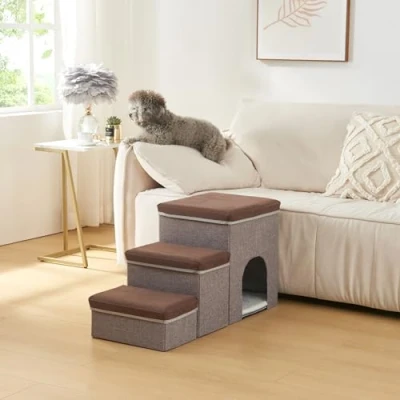 Afbeelding van Hondentrap Vojens loopplank 76x33x43 cm donkerbruin en grijs [en.casa]